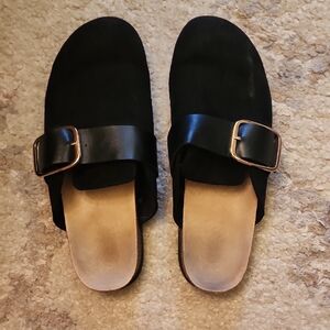 Old Navy Black Mules with Gold Buckle